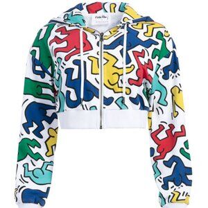 Alice + Olivia white Keith Haring print cropped hoodie, size M, good condition